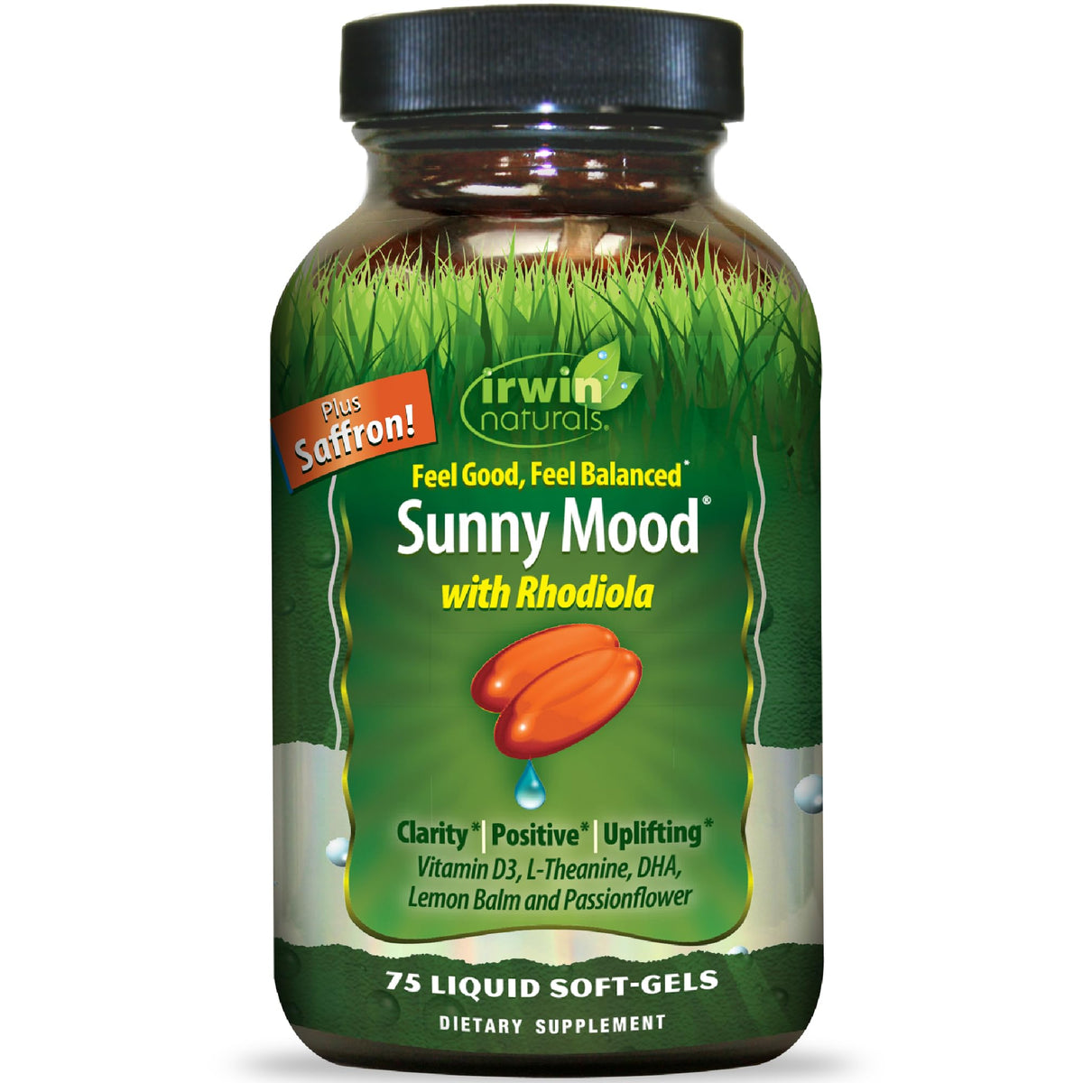 Flacon d'Irwin Naturals Sunny Mood avec 75 gélules molles