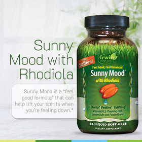 Flacon d'Irwin Naturals Sunny Mood avec étiquette visible