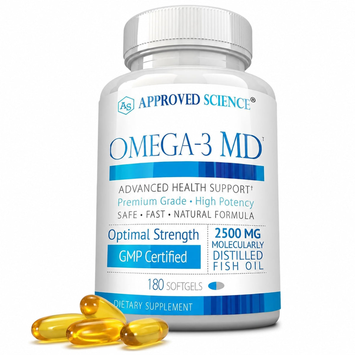 Flacon d'Omega-3 MD d'Approved Science avec capsules