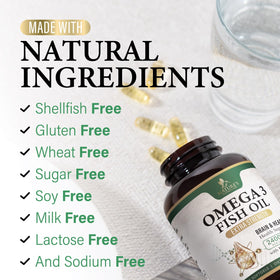 Flacon d'Omega 3 Nature's Nutrition avec étiquette visible