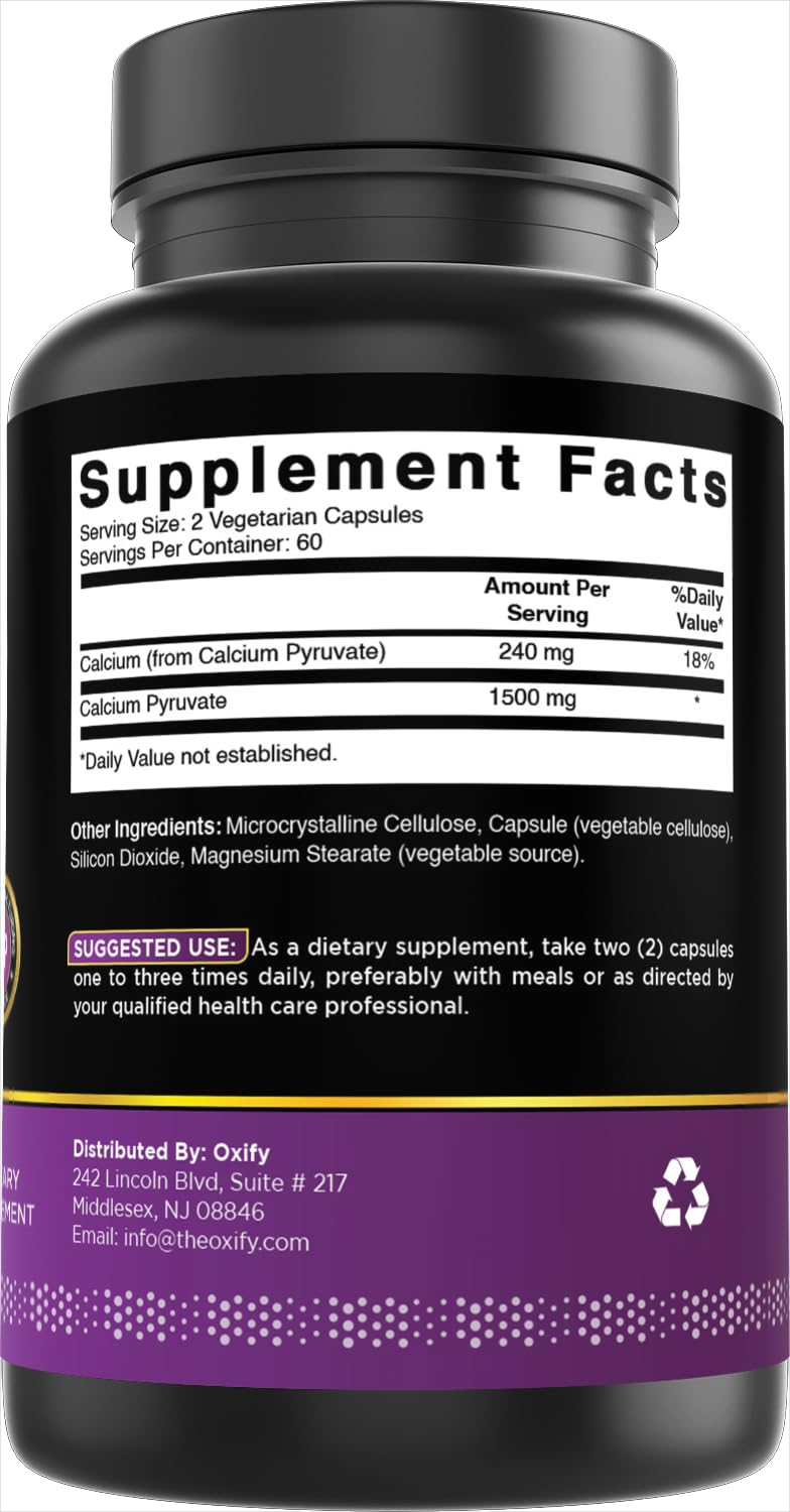 Flacon d'Oxify Calcium Pyruvate ouvert montrant les capsules