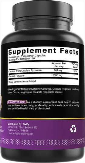 Flacon d'Oxify Calcium Pyruvate ouvert montrant les capsules