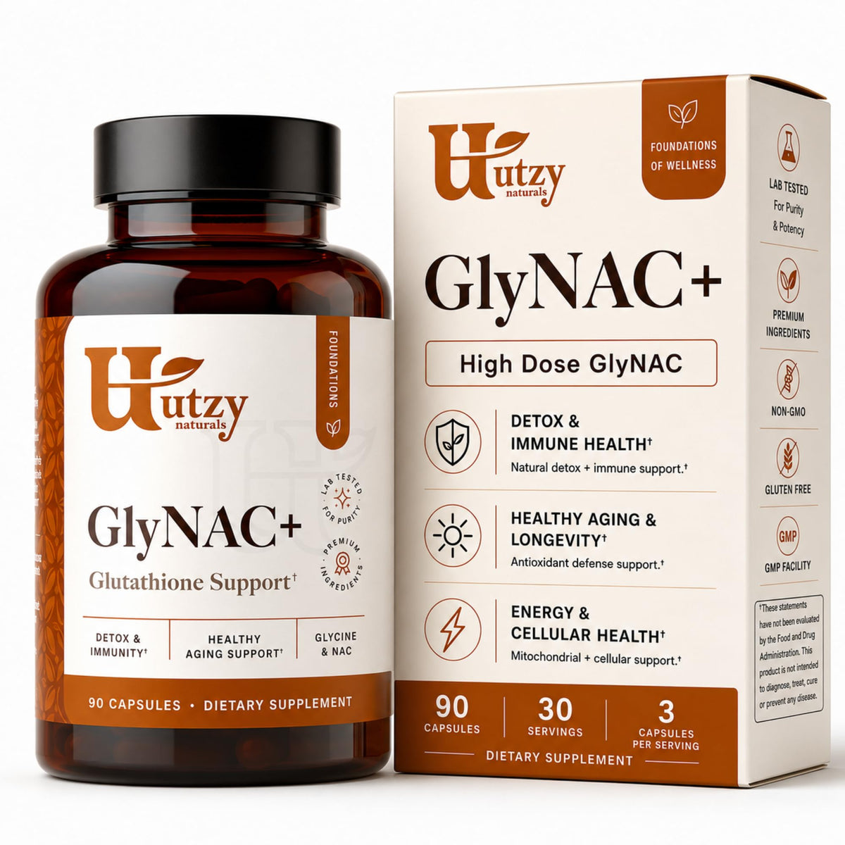 Flacon d'Utzy Naturals GlyNAC+ 90 capsules