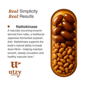 Flacon d'Utzy Naturals Nattokinase 2000 FU avec un arrière-plan naturel