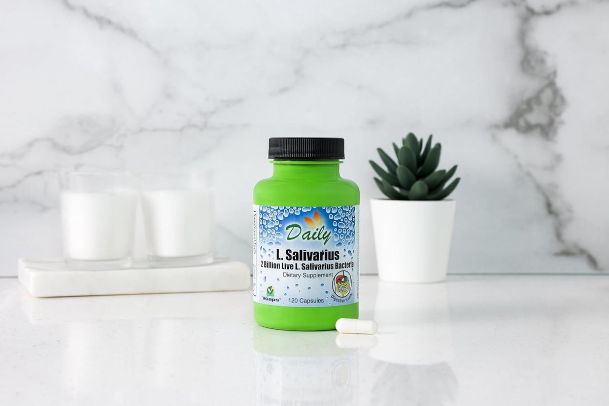 Flacon Daily Manufacturing L-Salivarius ouvert avec capsules