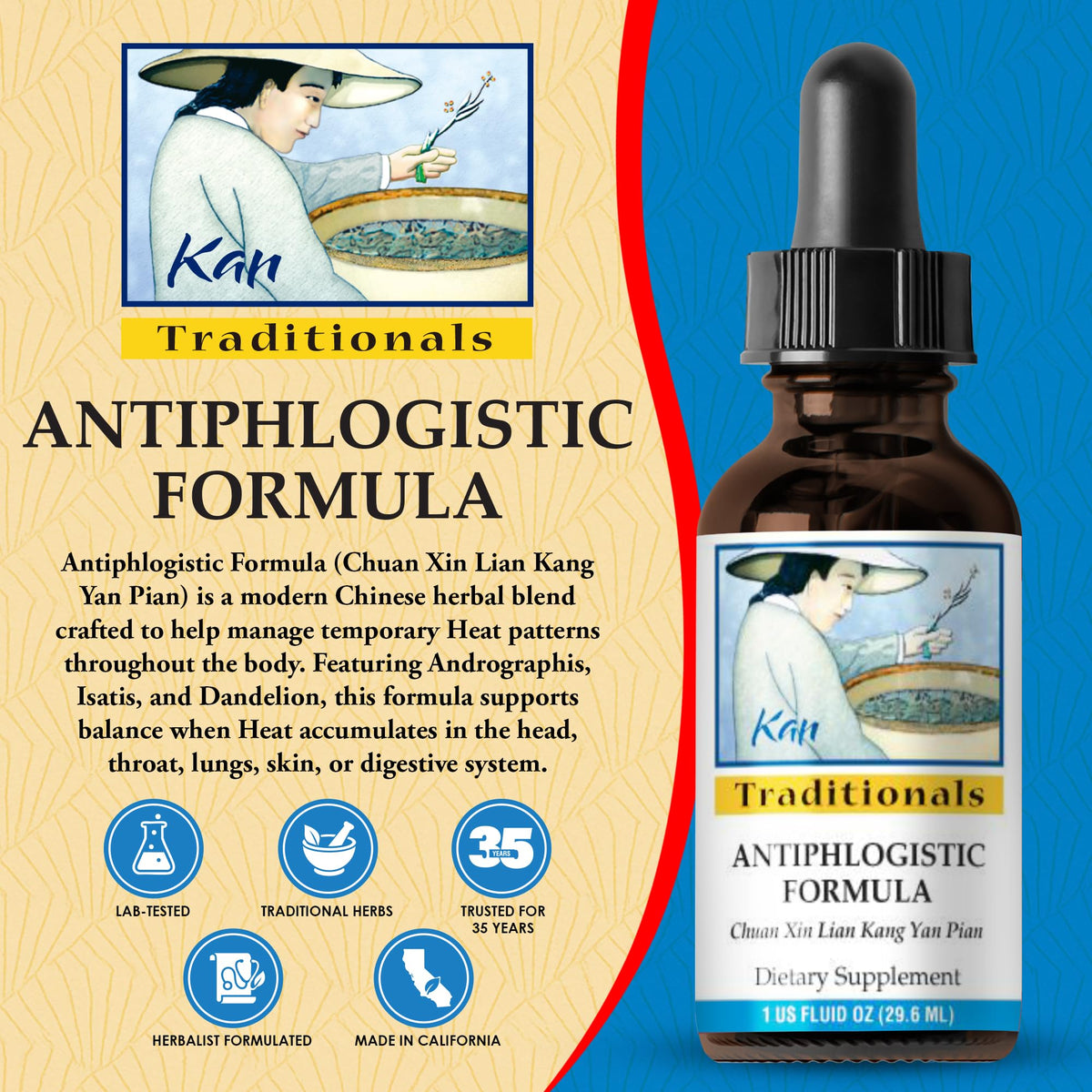Flacon de 1 fl oz de la formule antiphlogistique Kan Herbs vu de face
