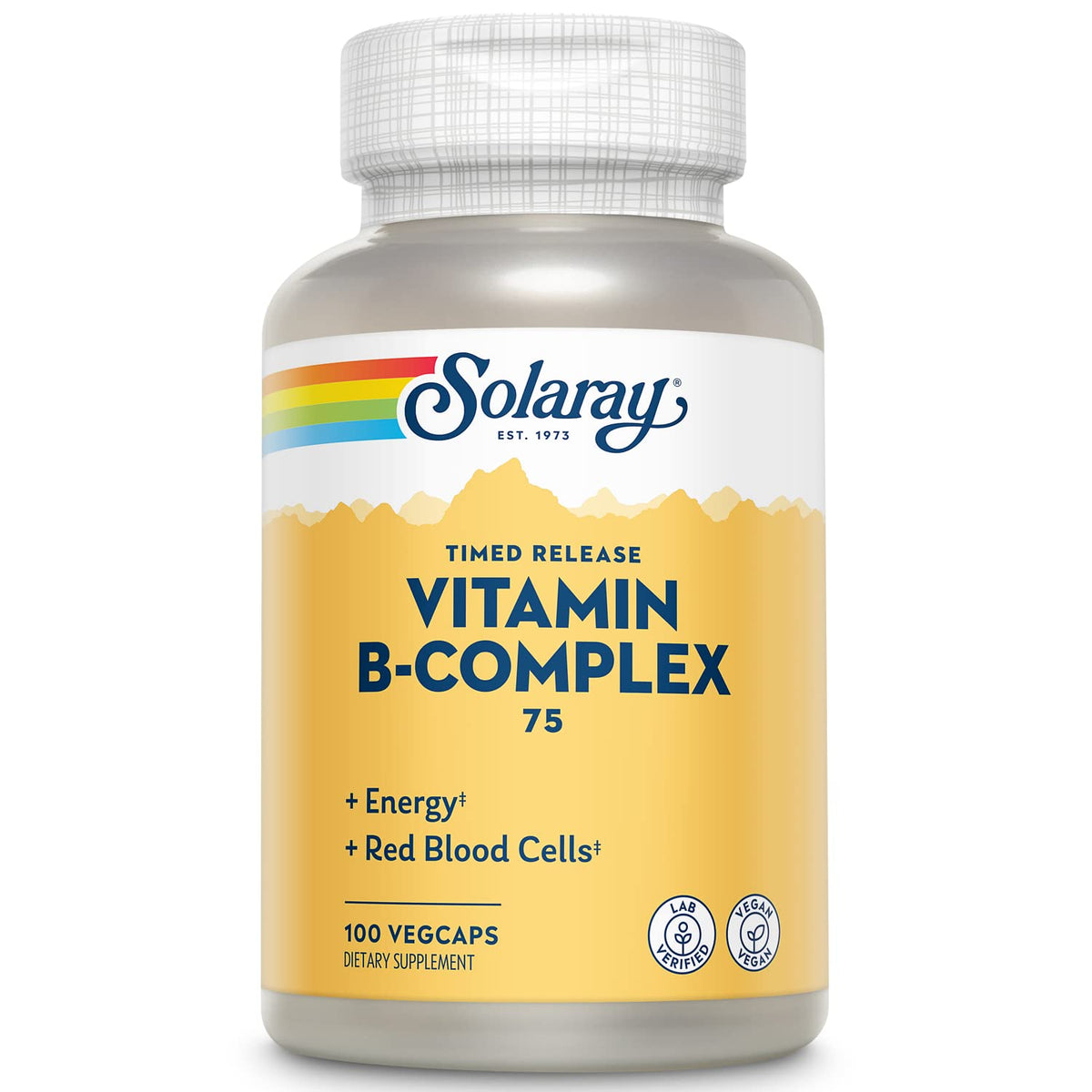Flacon de 100 capsules B-Complex 75 de SOLARAY vue de face