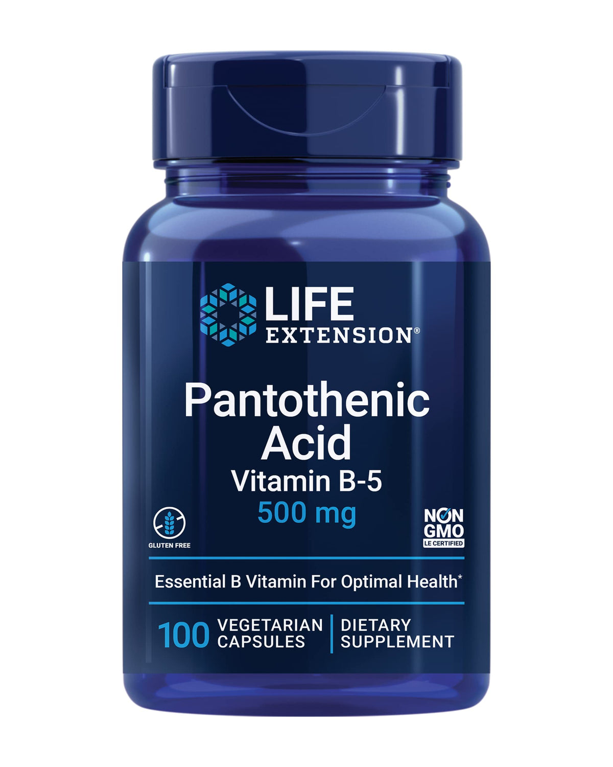Flacon de 100 capsules d'acide pantothénique Life Extension 500 mg