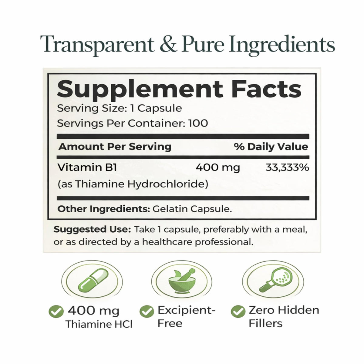 Flacon de 100 capsules de B1 Thiamine Dr Clark Store