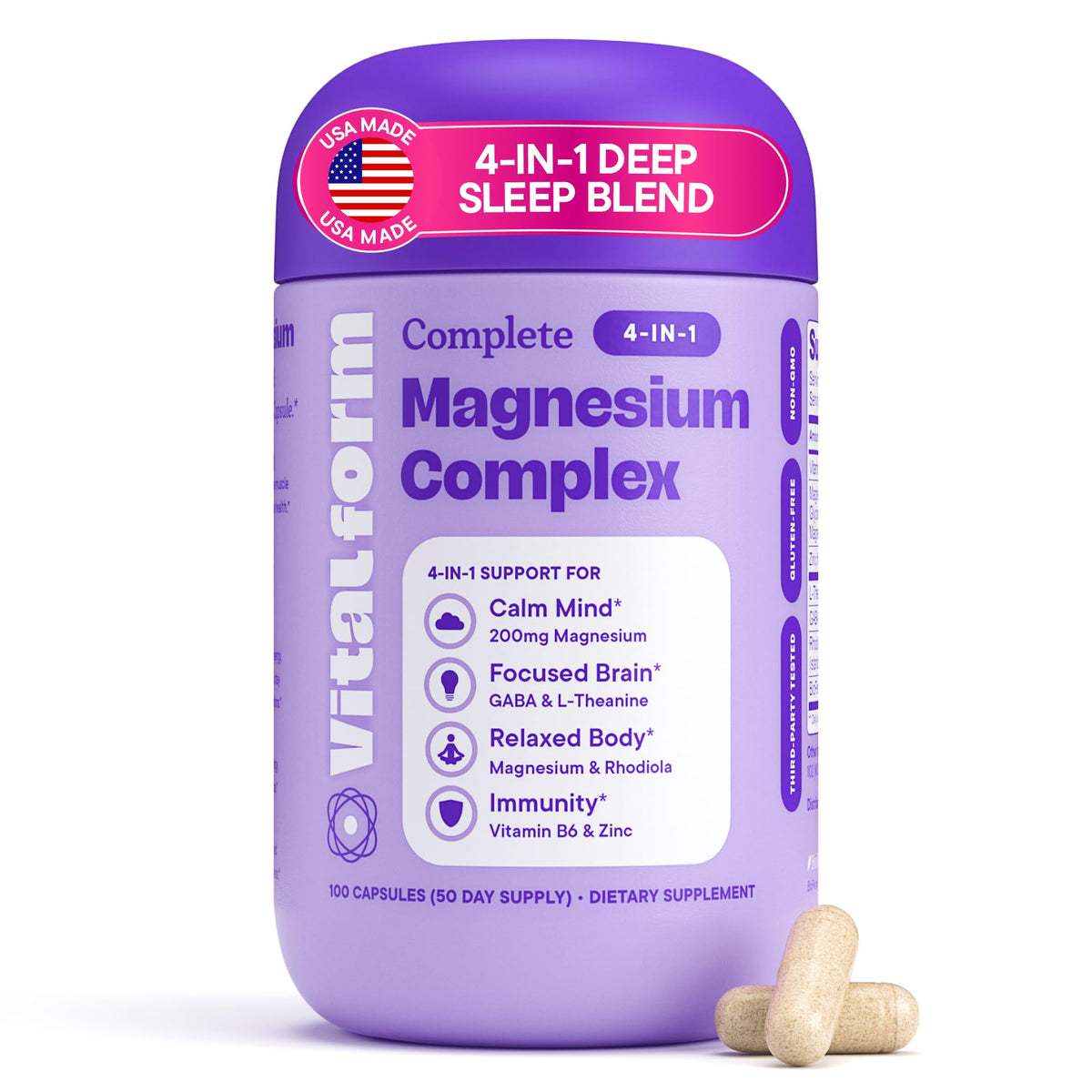 Flacon de 100 capsules de Complexe de Magnésium Glycinate VitalForm