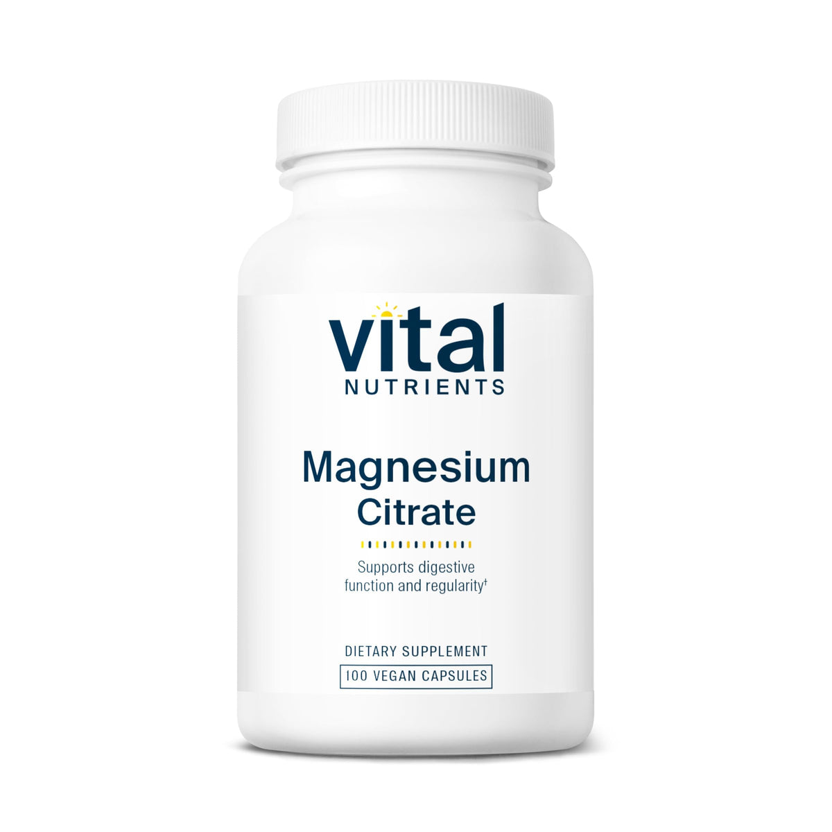 Flacon de 100 capsules de magnésium citrate Vital Nutrients vue de face