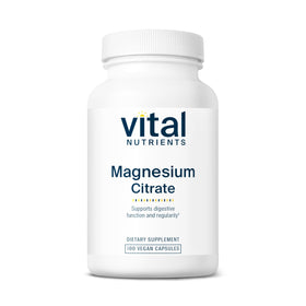 Flacon de 100 capsules de magnésium citrate Vital Nutrients vue de face