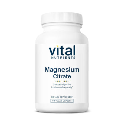 Flacon de 100 capsules de magnésium citrate Vital Nutrients vue de face