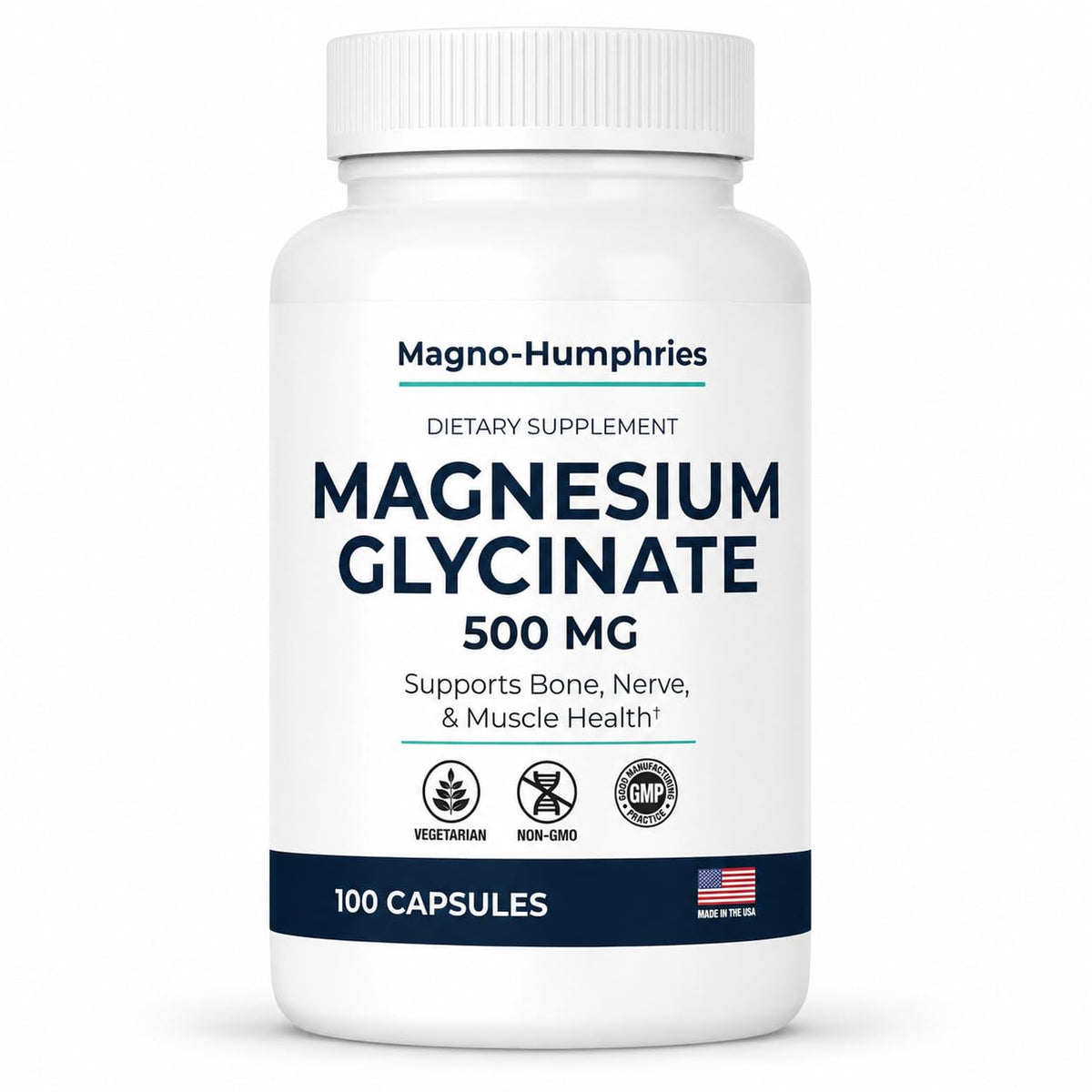 Flacon de 100 capsules de magnésium glycinate Magno-Humphries