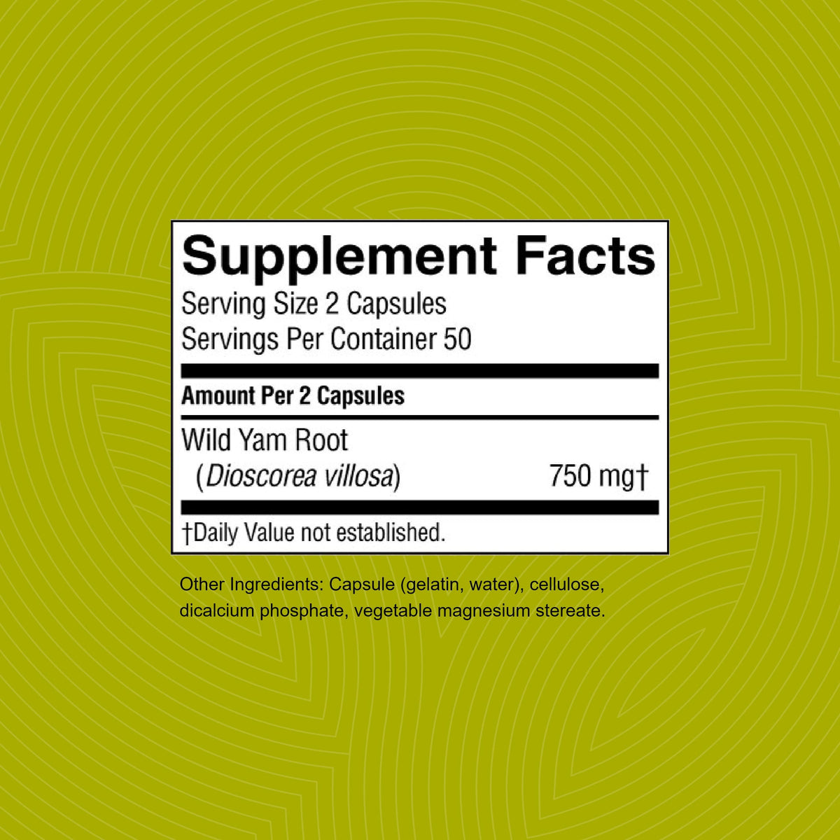 Flacon de 100 capsules de yam sauvage Nature's Sunshine sur fond blanc
