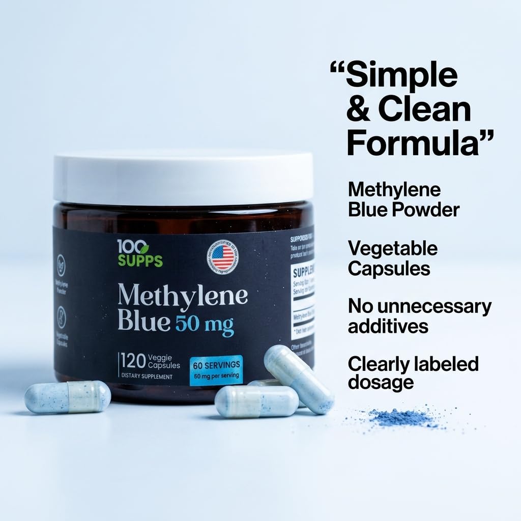Flacon de 100 Supps avec capsules de bleu de méthylène à l'intérieur