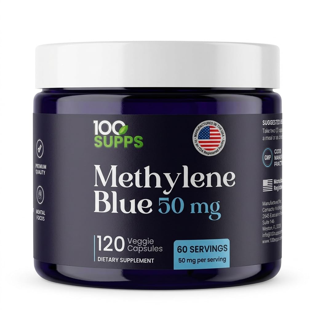 Flacon de 100 Supps Capsules de Bleu de Méthylène 50 mg, 120 capsules végétales