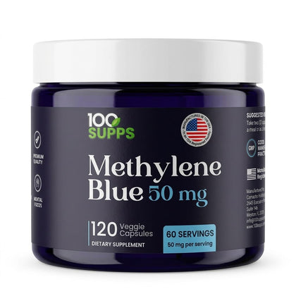 Flacon de 100 Supps Capsules de Bleu de Méthylène 50 mg, 120 capsules végétales