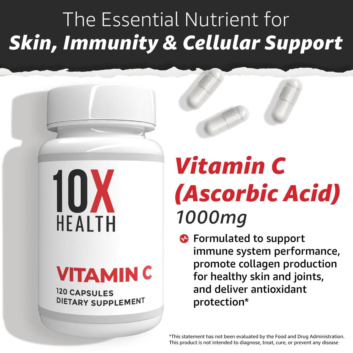 Flacon de 10X Health Vitamine C 1000mg sur une table