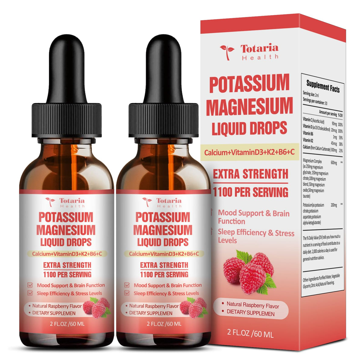 Flacon de 118 ml de complément alimentaire liquide Potassium Magnésium de Totaria