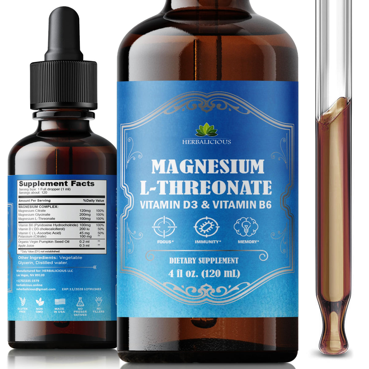 Flacon de 118 ml de complexe de magnésium liquide HERBALICIOUS
