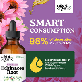 Flacon de 118 ml de gouttes d'échinacée Wild & Organic sur une table