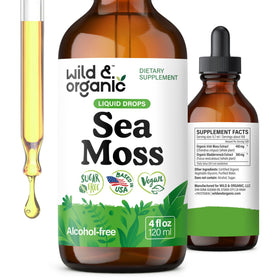 Flacon de 118 ml de gouttes de mousse de mer Wild & Organic avec étiquette