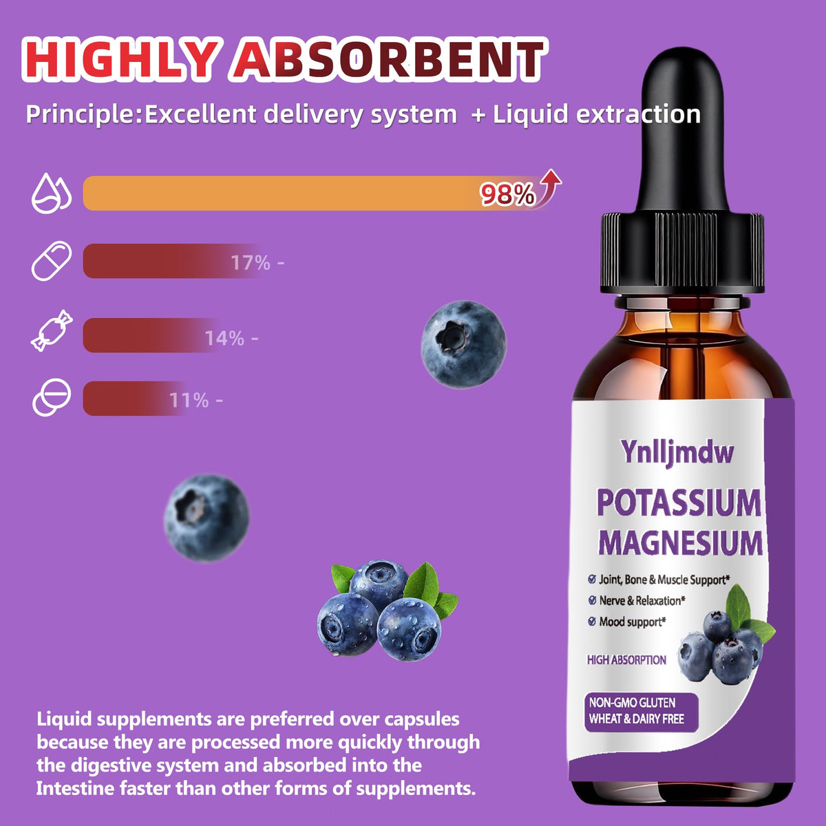 Flacon de 118 ml de potassium magnésium liquide avec étiquette visible