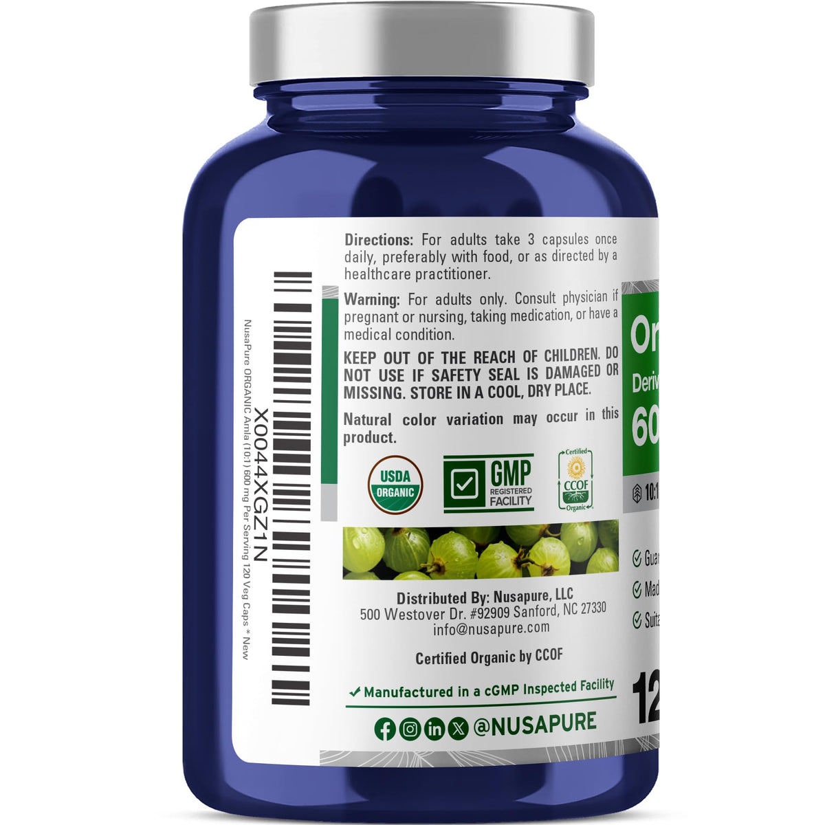 Flacon de 120 capsules Amla Bio NusaPure