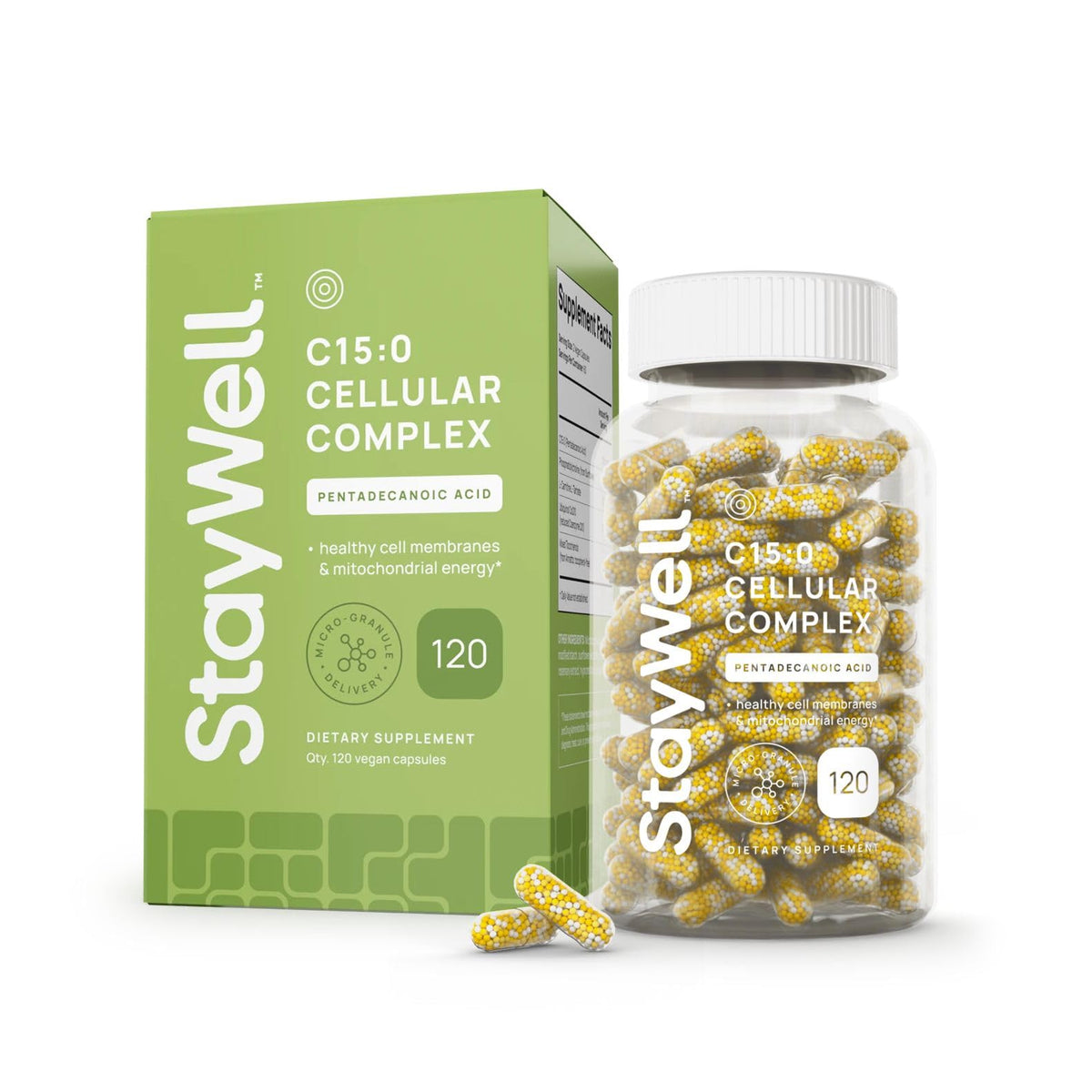 Flacon de 120 capsules d'acide pentadécanoïque C15:0 de Stay-Well Naturals