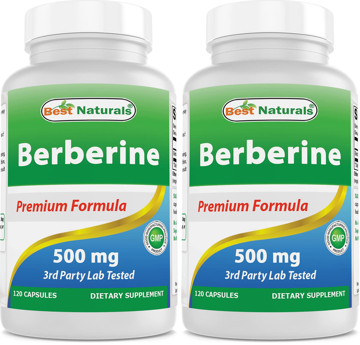 Flacon de 120 capsules de Berbérine 500mg Best Naturals vue de face