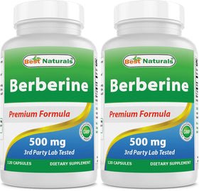 Flacon de 120 capsules de Berbérine 500mg Best Naturals vue de face