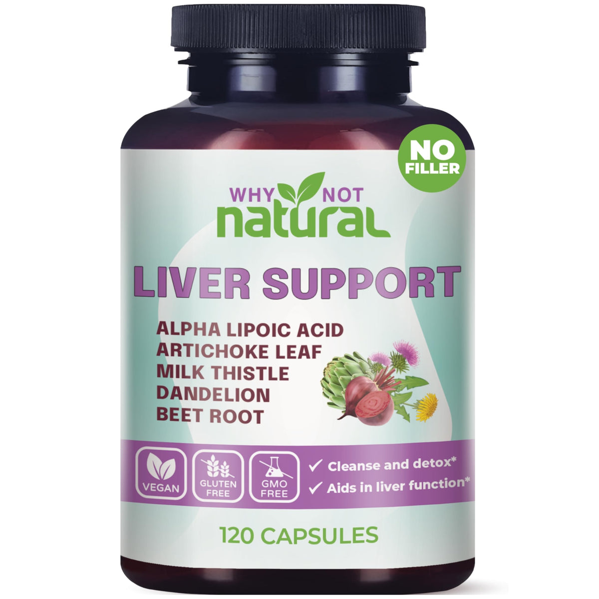 Flacon de 120 capsules de complément alimentaire 5-en-1 Santé du Foie de Why Not Natural