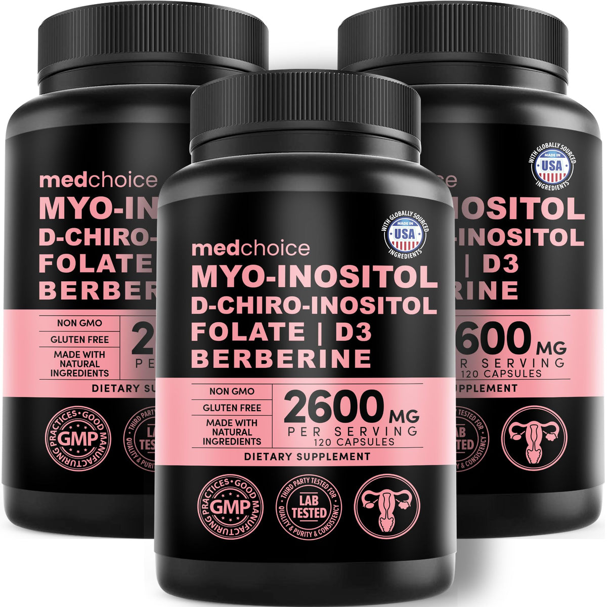 Flacon de 120 capsules de complément alimentaire Inositol 14-en-1 de MEDCHOICE