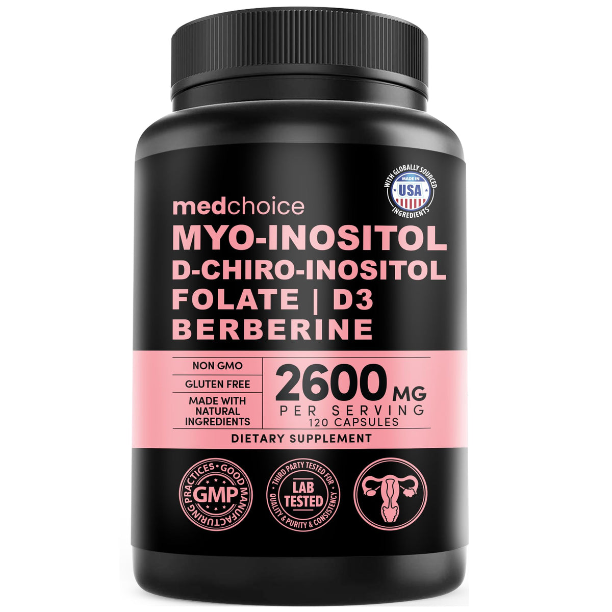 Flacon de 120 capsules de complément alimentaire Inositol 14-en-1 MEDCHOICE
