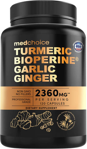 Flacon de 120 capsules de complément alimentaire MEDCHOICE Curcuma 4-en-1