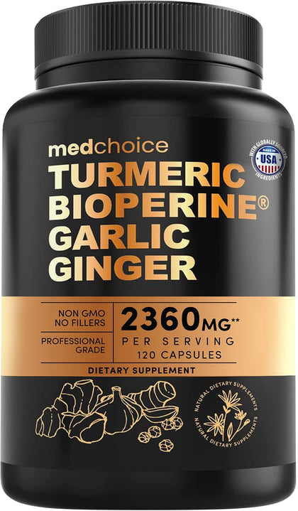 Flacon de 120 capsules de complément alimentaire MEDCHOICE Curcuma 4-en-1