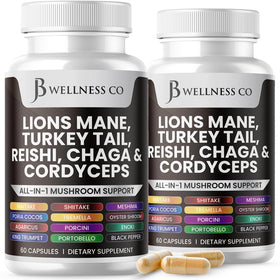 Flacon de 120 capsules de complément Lion's Mane et Racine de Guimauve de JB Wellness Co