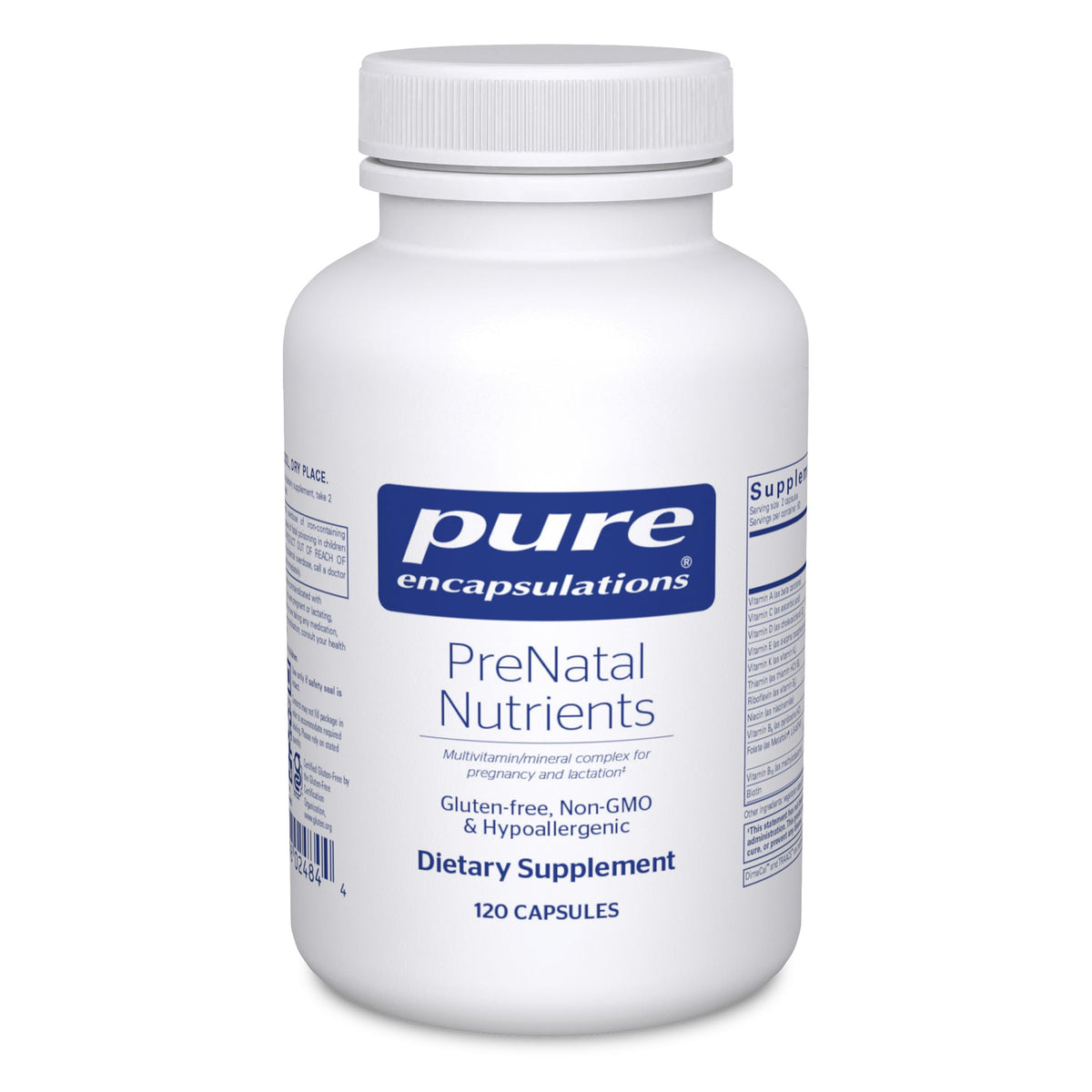 Flacon de 120 capsules de compléments alimentaires prénatals Pure Encapsulations