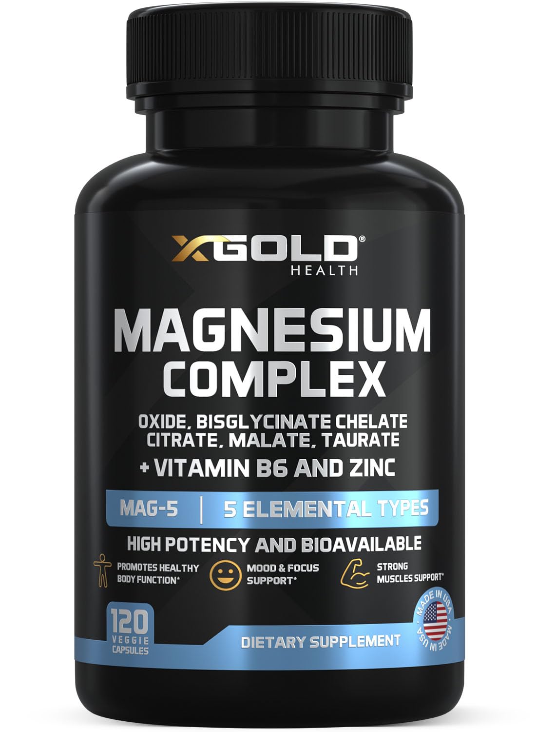 Flacon de 120 capsules de complexe de magnésium X Gold Health