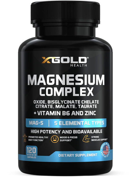 Flacon de 120 capsules de complexe de magnésium X Gold Health