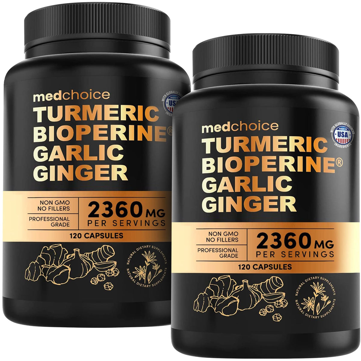 Flacon de 120 capsules de curcuma et gingembre MEDCHOICE