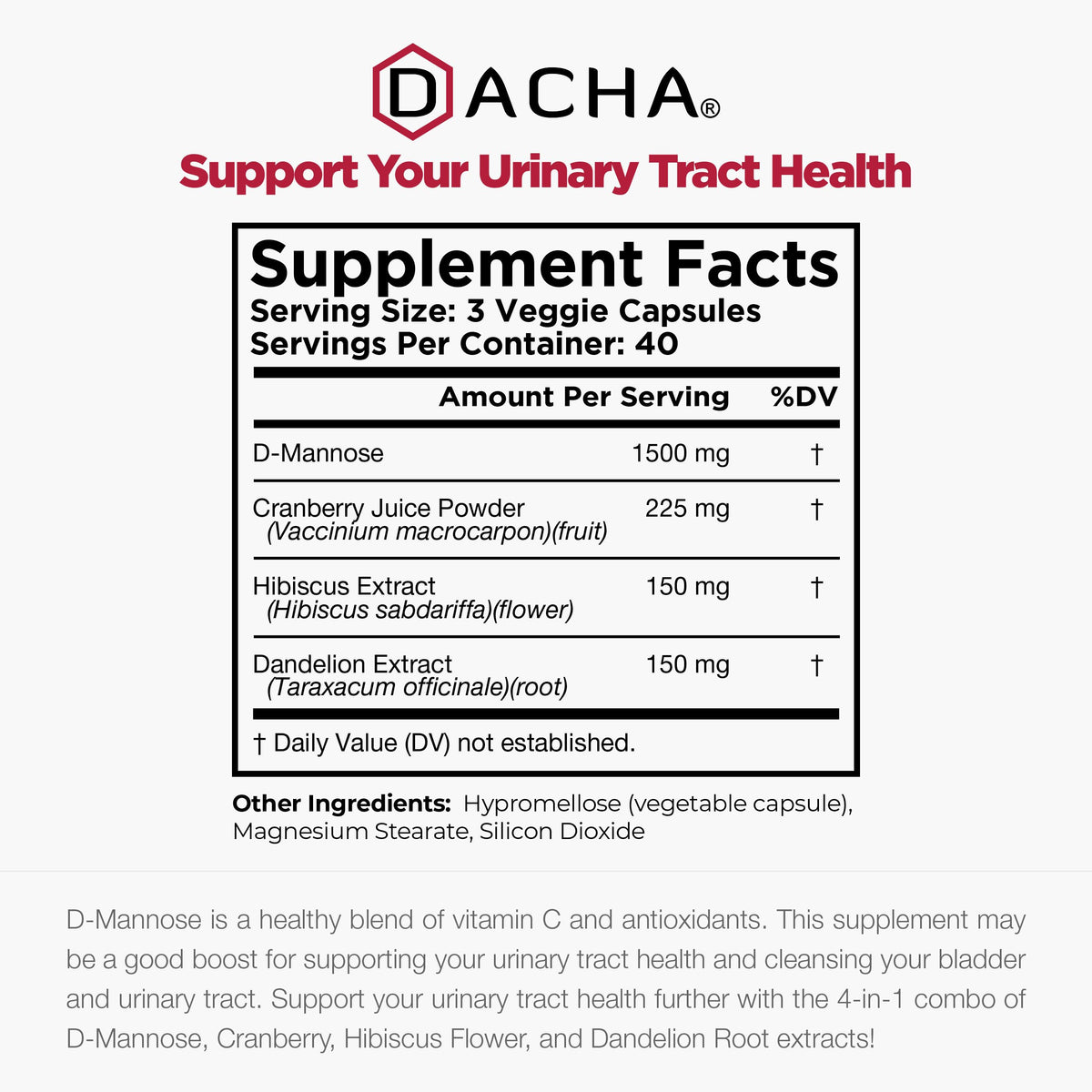 Flacon de 120 capsules de D-Mannose DACHA sur une table