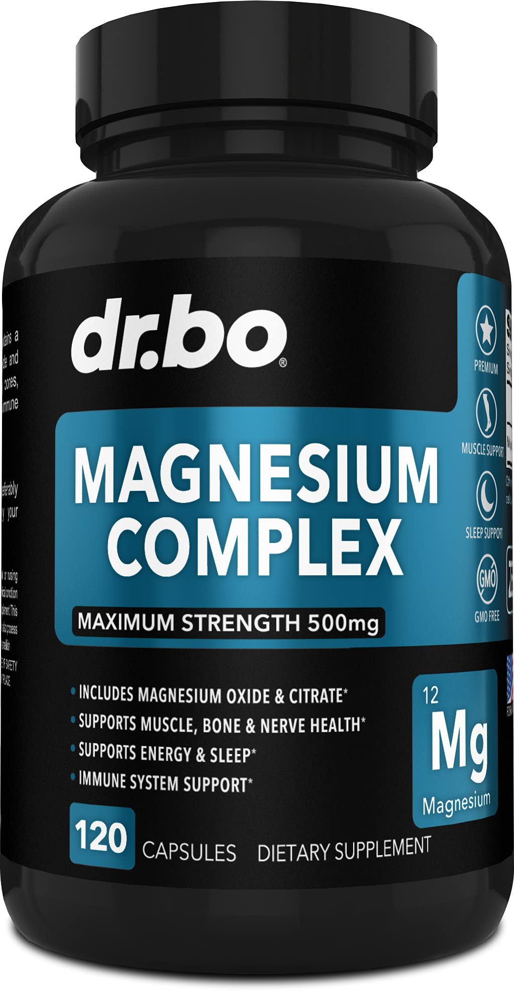 Flacon de 120 capsules de DR. BO Complément Alimentaire Magnésium Complexe 500mg