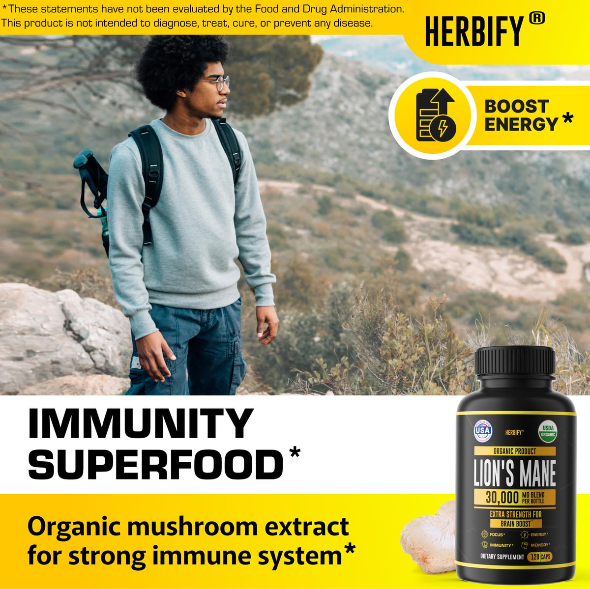 Flacon de 120 capsules de Lion's Mane HERBIFY