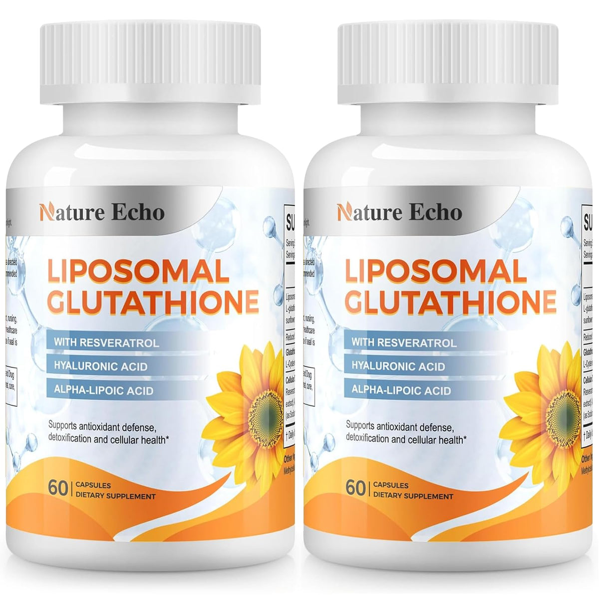 Flacon de 120 capsules de Liposomal Glutathione 1200mg Nature Echo