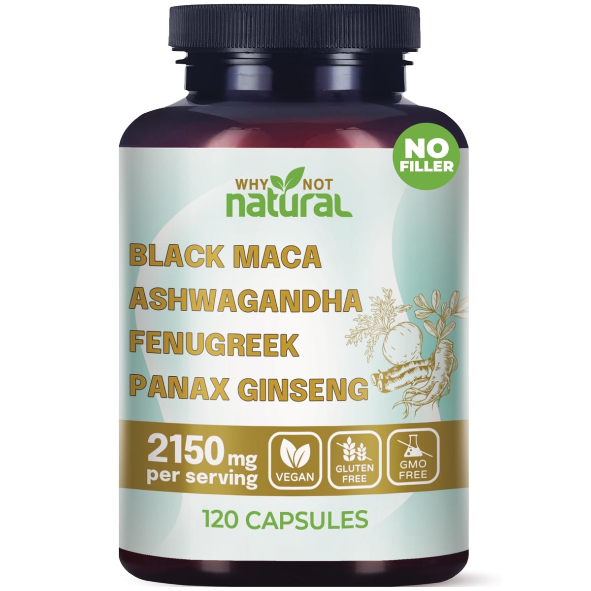 Flacon de 120 capsules de Maca Noire Bio de Why Not Natural