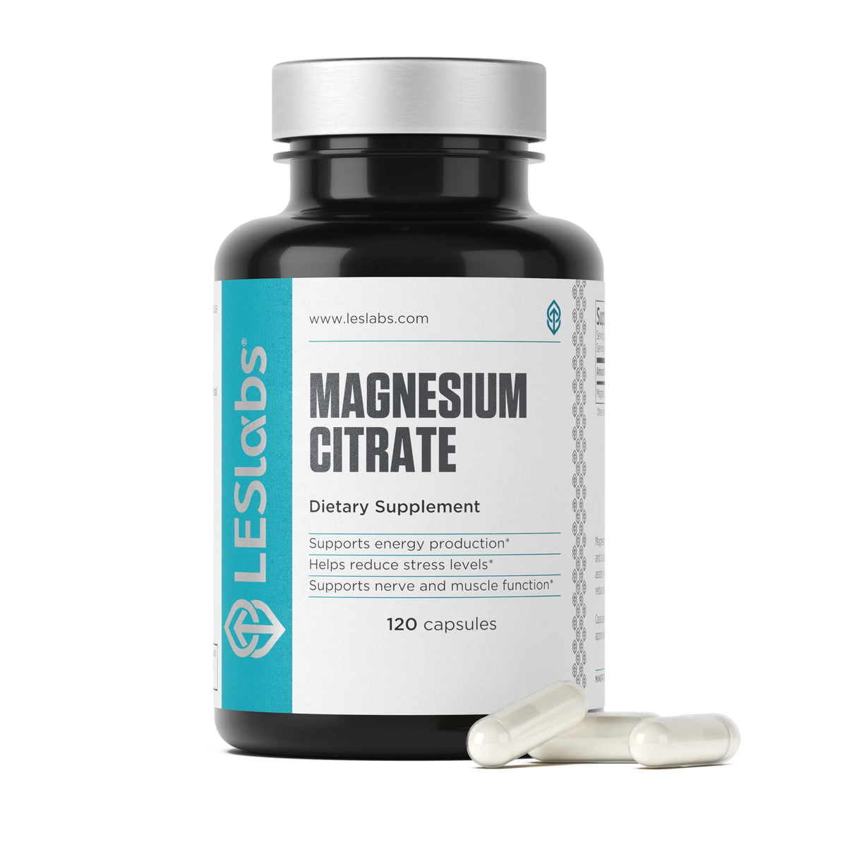 Flacon de 120 capsules de magnésium citrate LES Labs vue de face