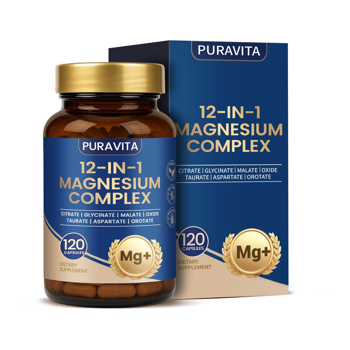 Flacon de 120 capsules de magnésium PURAVITA 12 en 1