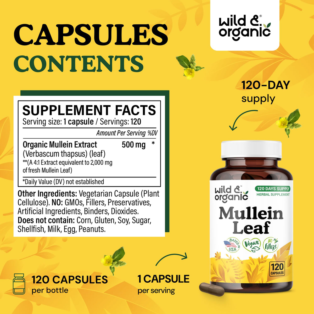 Flacon de 120 capsules de molène Wild & Organic